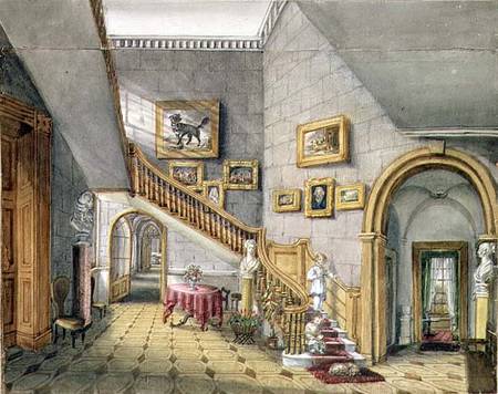 The Staircase, Strood Park, f.26 from an 'Album of Interiors' von Charlotte Bosanquet