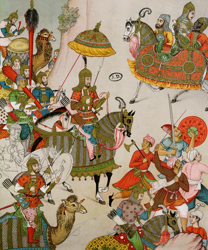 Emperor Babur (r.1526-30) at the head of his army, after a sixteenth century Mughal miniature (colou von Charpentier