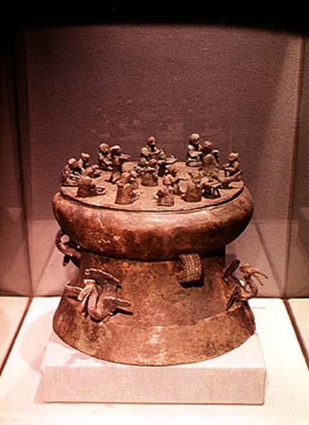 Cowrie container decorated with peacocks and human figures, from Tomb 1, Shih-chai-shan, Yunnan, Wes von Chinese School