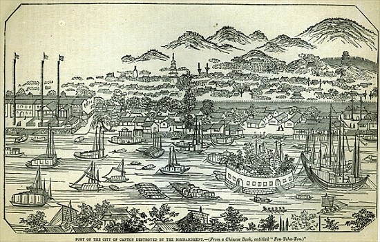 Port of the City of Canton, destroyed the bombardment, Chinese illustration printed in ''The Illustr von Chinese School