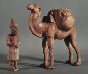 Funerary statuettes of a laden camel and a barbarian caravanner Tang Dynas