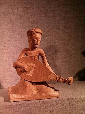 Seated musician playing a lute, from the Tomb of General Chang Sheng, Anyang, Honan, Sui Dynasty 595 AD (st