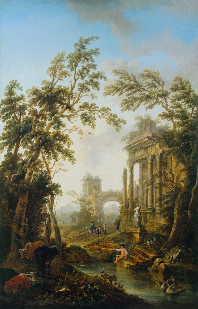 Ideallandschaft mit antiken Ruinen von Christian Georg Schütz d.Ä.