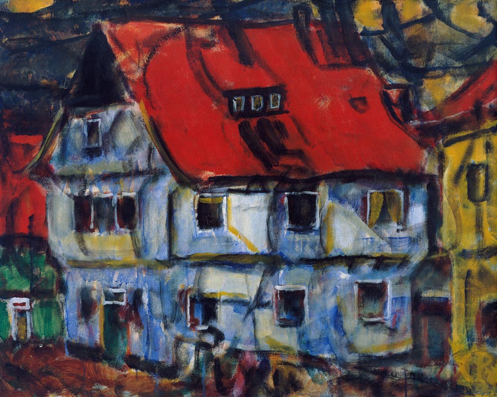 Blaues Haus mit rotem Dach von Christian Rohlfs