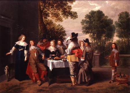 Elegant Company seated at a Table in a Formal Garden von Christoffel Jacobsz van der Lamen