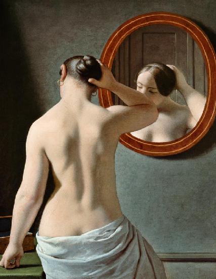 Rückenakt (Morgentoilette) / Junge Frau vor einem Spiegel 1837