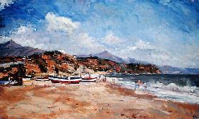 Beach and Mountains, Nerja, 2001(oil on canvas) 