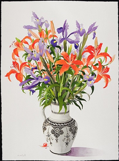 Flowers in a Black and White Jug (w/c)  von Christopher  Ryland