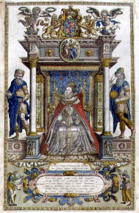 Omega 45.01A The dedication to Queen Elizabeth I from a book of maps of England and Wales von Christopher Saxton