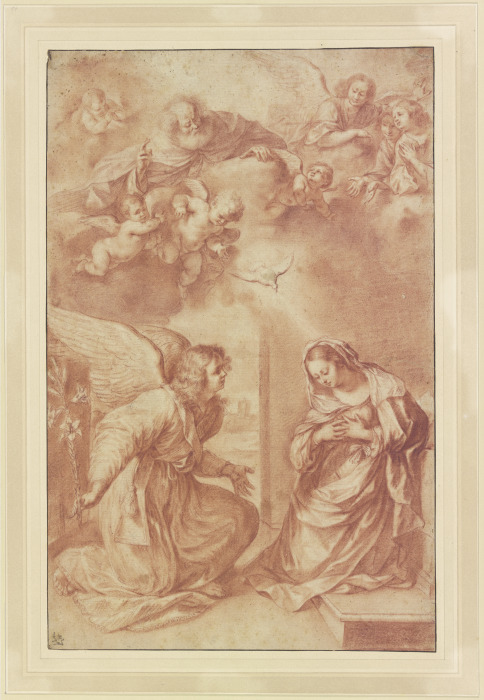 Mariä Verkündigung, oben Gottvater von Engeln umgeben von Ciro Ferri