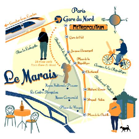 Map of Le Marais, Paris 2017