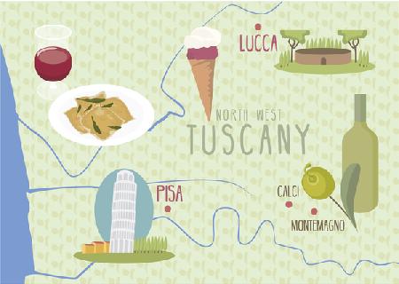 Map of Lucca and Pisa, Tuscany, Italy 2017