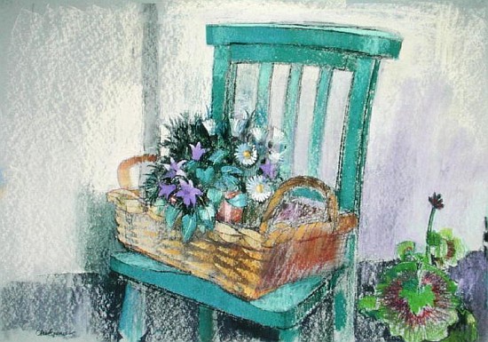 Campanulas and Daisies (pastel on paper)  von Claire  Spencer