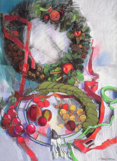 Making of Christmas Garlands (pastel on paper)  von Claire  Spencer