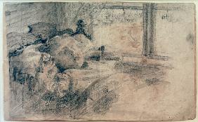 Schlafendes Kind im Bett am Fenster 1890