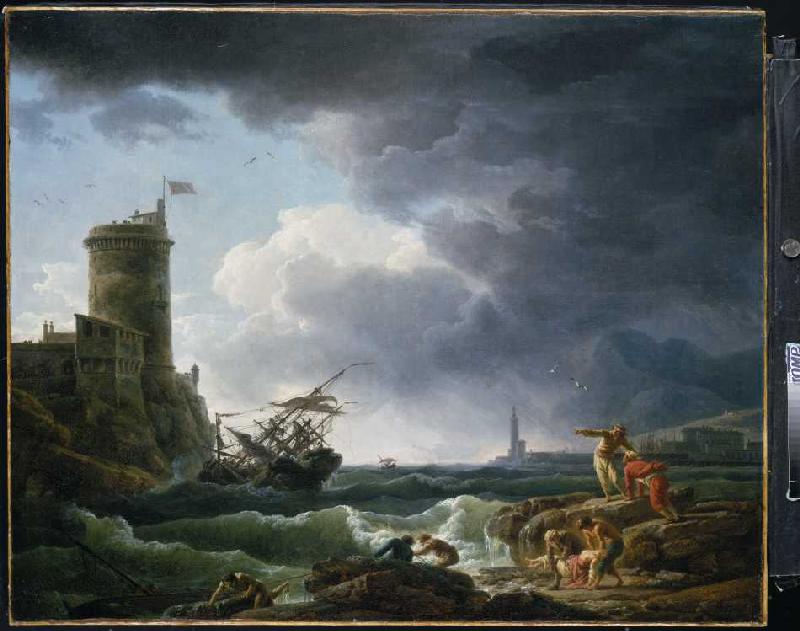 Schiffbruch im Sturm vor einer Festung von Claude Joseph Vernet