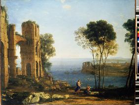 Blick auf die Küste mit Apollon und der Sibylle von Cumae