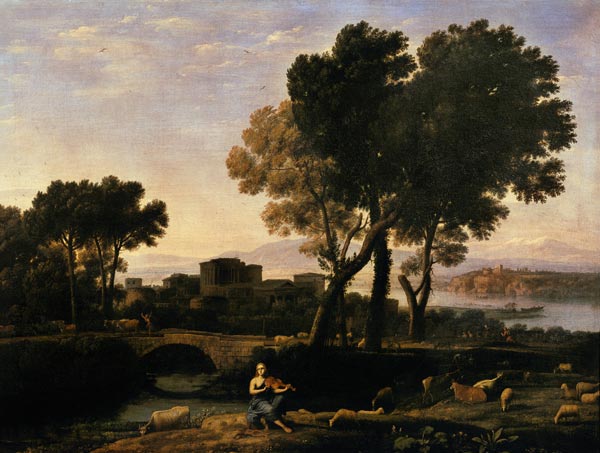 Landscape with Apollo guarding the Cattle of Admetus and Mercury stealing them von Claude Lorrain