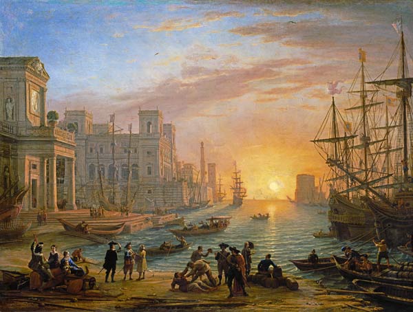 Hafen bei untergehender Sonne von Claude Lorrain