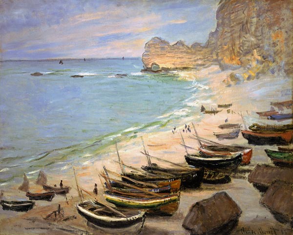 Boote auf dem Strand von Etretat. von Claude Monet