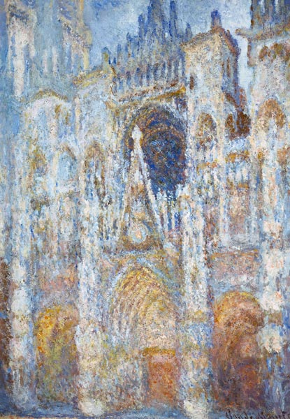 Die Kathedrale von Rouen Das Portal in der Morgensonne Harmonie in blau. von Claude Monet