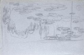 Water-lilies, c.1918 (black crayon on blue-crayon paper) 18th
