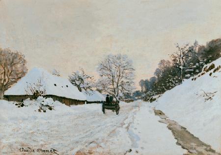 Wagen auf verschneiter Strasse in Honfleur um 1867