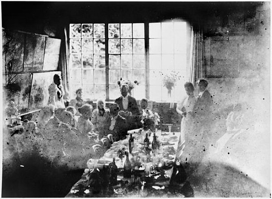 Wedding meal of Suzanne Hoschede and Theodore Earl Butler, 20 July 1892 (b/w print) von Claude Monet