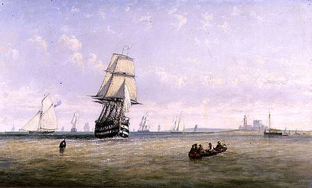 Men-o'-War, Schooners and Royal Navy Yachts in Busy Channel Scene off the Fastnet Light von Claude T. Stanfield Moore