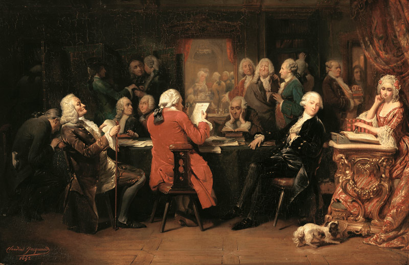 Voltaire im Lesezimmer des Café Procope. von Claudius Jacquand