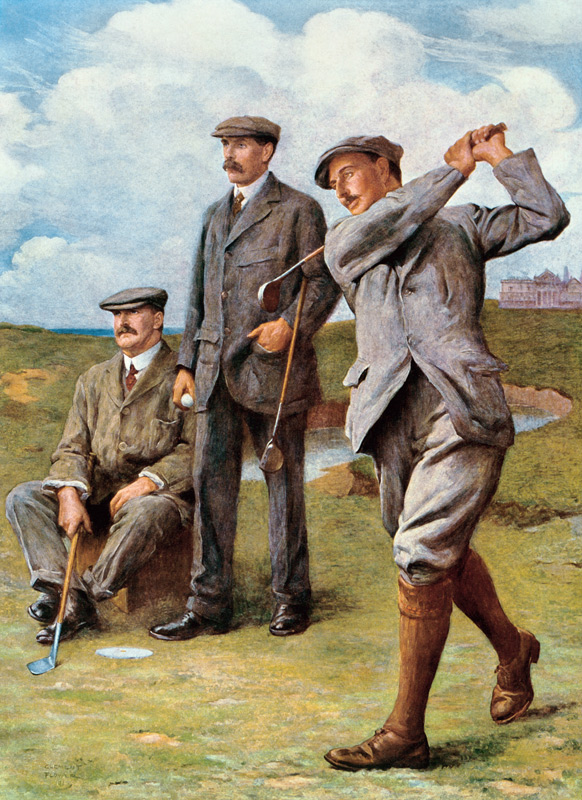 (LtoR) John Henry Taylor (1871-1963), James Braid (1870-1950), and Harry Vardon (1870-1937), 'The Gr von Clement Flower