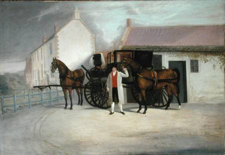 A Groom Holding a Carriage Team von Clifton Tomson