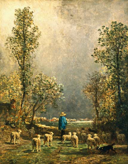 Sheep watching a Storm von Constant Troyon