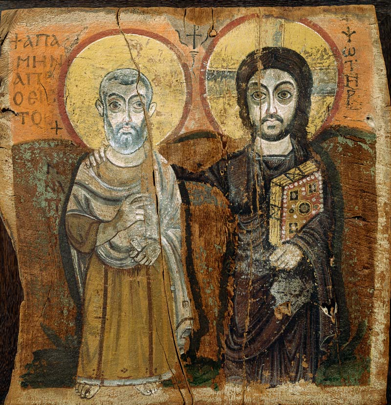 Icon depicting Abbott Mena with Christ, from Baouit von Coptic