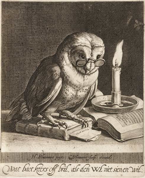 Eule mit Brille und Büchern von Cornelis Bloemaert