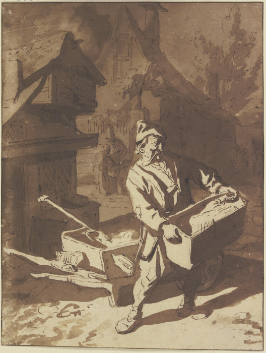Der Ochsenhändler mit Schubkarren und Mulde von Cornelis Dusart