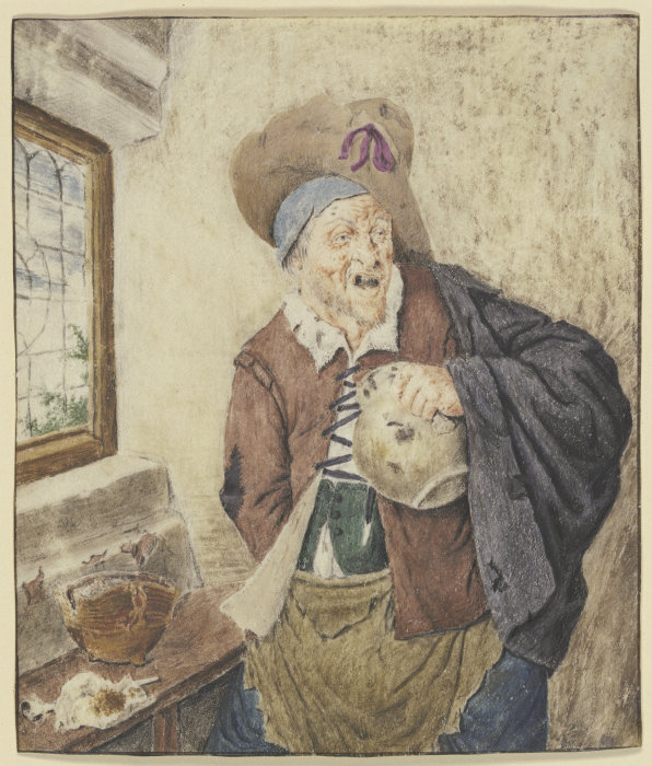Zerlumpter Bauer bei einem Fenster, den Krug in der Hand von Cornelis Dusart