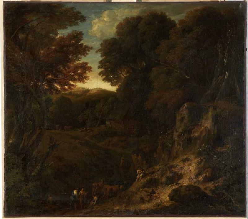 Italienische Waldlandschaft mit Viehtränke. von Cornelis Huysmans