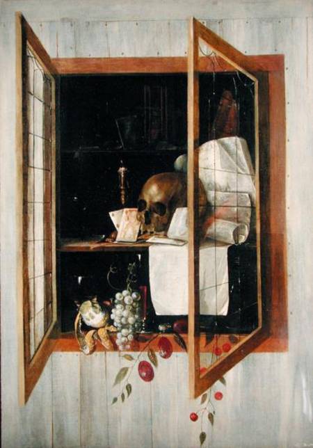 Stillleben (durch ein Trompe l'oeil Fenster durchschauend) von Cornelis Norbertus Gysbrechts