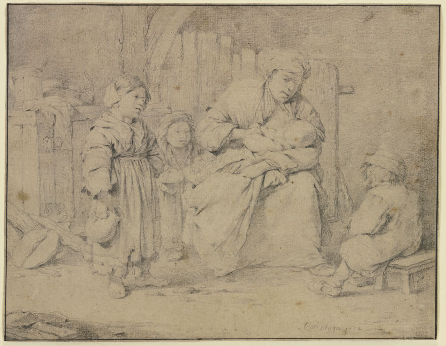 Stillende Mutter, umgeben von drei weiteren Kindern von Cornelis Pietersz. Bega