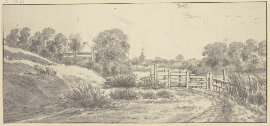 Landschaft mit Zaun, Hirte mit Hund, links zwei Ziegen von Cornelis Saftleven