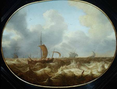 Fishing boats and other vessels in a stormy sea von Cornelis Stooter