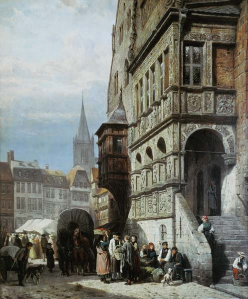 Das Rathaus und der Marktplatz von Halberstadt. von Cornelius Springer