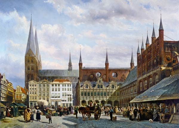 Der Marktplatz zu Lübeck. von Cornelius Springer