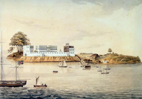 Bance Island, River Sierra Leone, Coast of Africa, Perspective Point at 1, c.1805 (w/c on artists' p von Corry