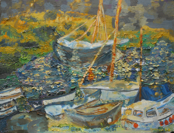 Mousehole harbour, resting boats von Cosima Duggal
