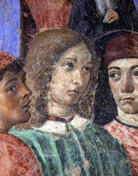 The Procession of the Bishop in Front of the Church of S. Ambrogio detail of Poliziano (1454-94) Pic von Cosimo Rosselli