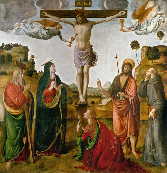 Kreuzigung Christi mit Maria und den hll.Johannes,Maria-Magdalena,Andreas und Franziskus von Cosimo Rossetti