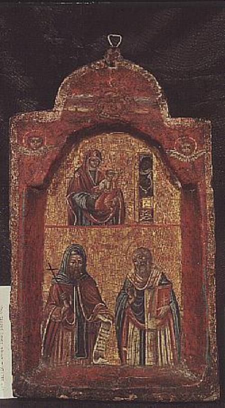 Two-tiered icon of the Virgin and Child and two Saints von Cretan School