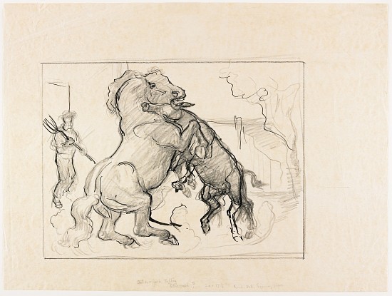 Study for Stallion and Jack Fighting von John Steuart Curry